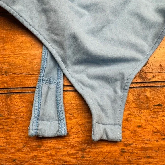 Free People Light Blue V Neck Thong Bodysuit Snap Closure Women's Size medium - Picture 2 of 6